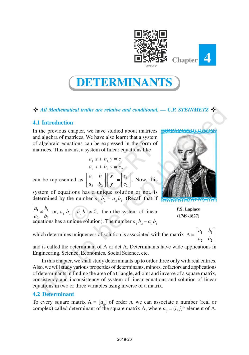 Determinants Ncert Book Of Class Mathematics Part I